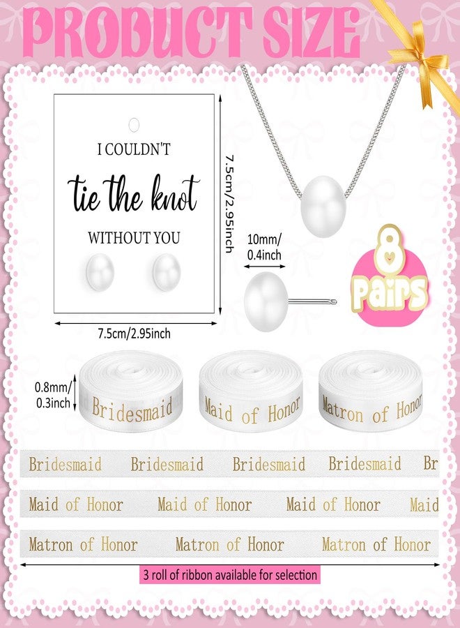 Highergo 8 Set Bridesmaid Proposal Gifts 8 Pcs Silver Pearl Necklaces 8 Pairs Earrings Wedding Bridesmaid Proposal I Couldn't Tie a Knot Without You Wedding Bridesmaids Jewelry Gifts - Image 2